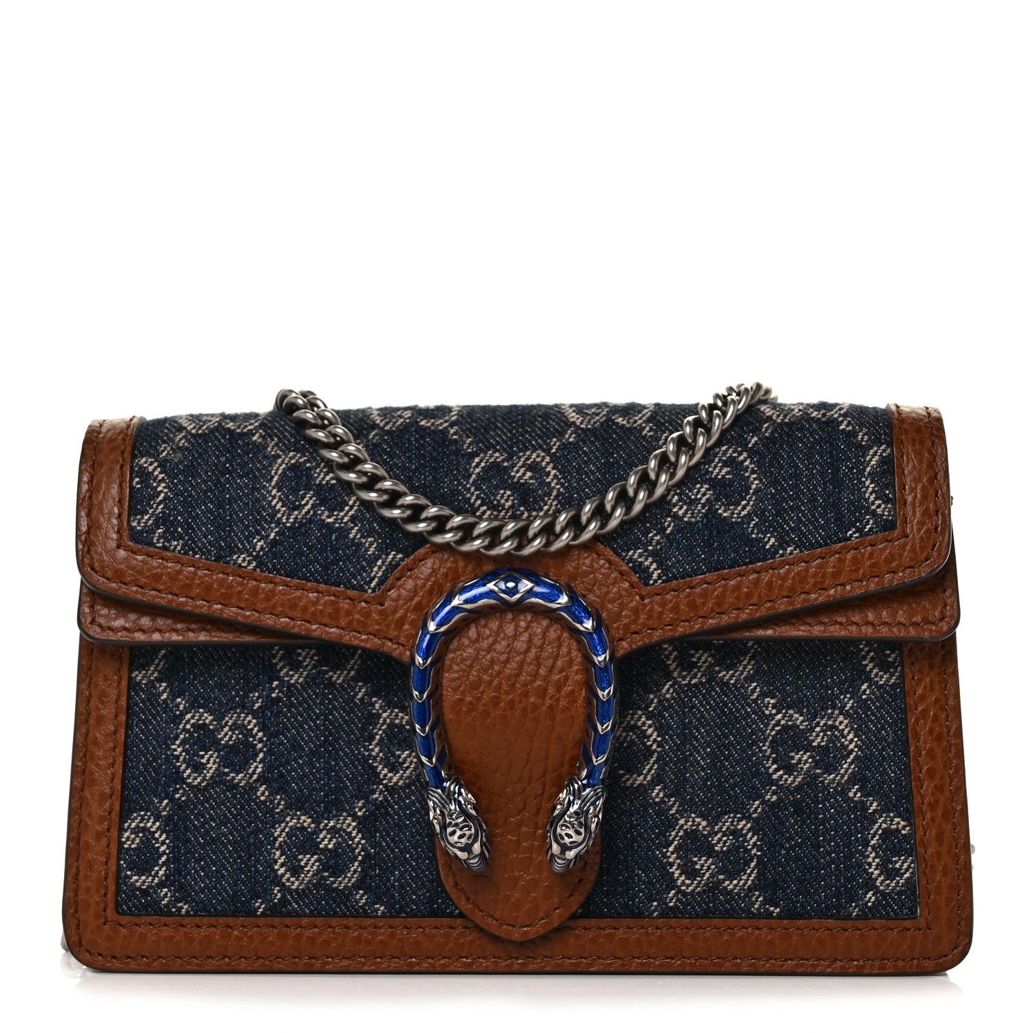 Gucci New Denim GG Monogram Dollar Calfskin Enamel Super Mini Dionysus Shoulder Bag Blue Tea Cuir Epilog Electric Blue 1 of 17