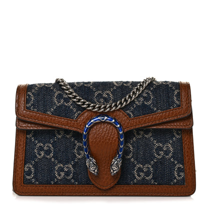 Gucci New Denim GG Monogram Dollar Calfskin Enamel Super Mini Dionysus Shoulder Bag Blue Tea Cuir Epilog Electric Blue 1 of 17