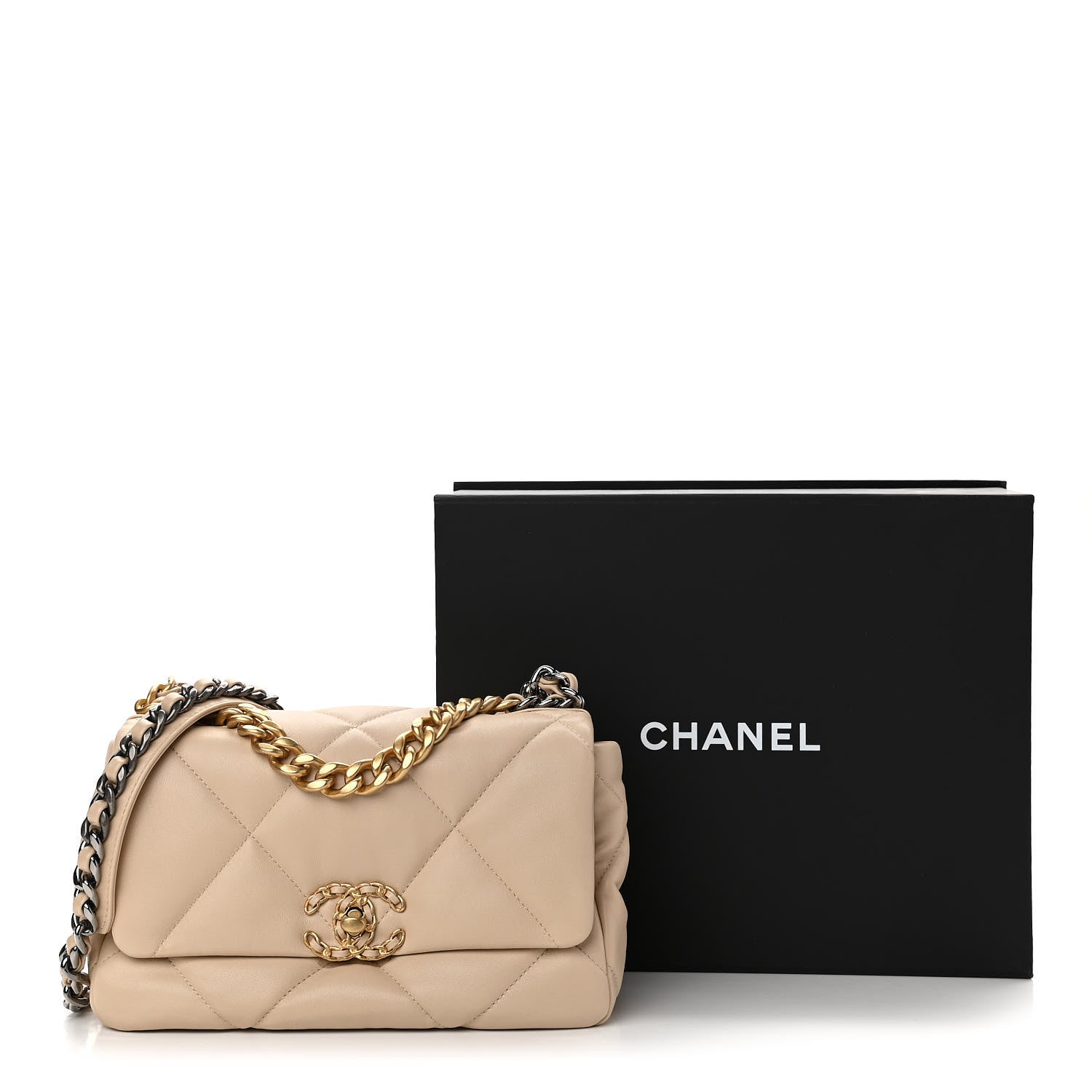 Chanel Lambskin Quilted Medium Chanel 19 Flap Light Beige 11 of 11