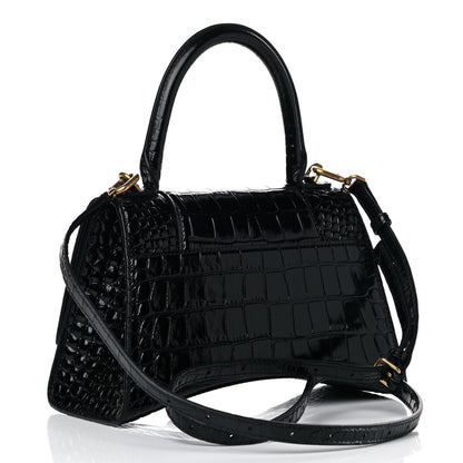 Balenciaga Shiny Calfskin Crocodile Embossed Small Hourglass Top Handle Bag Black 3 of 14