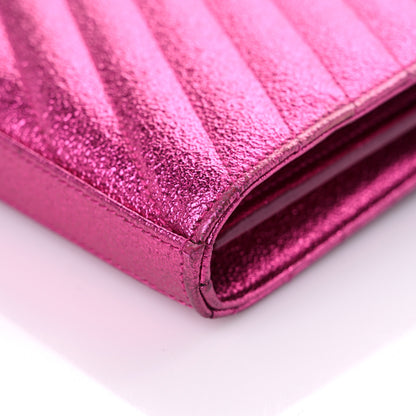 Saint Laurent Metallic Crackled Calfskin Matelasse Chevron Monogram Chain Wallet Fuchsia 9 of 16