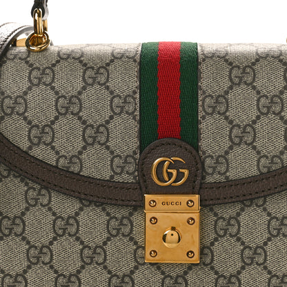 Gucci GG Supreme Monogram Textured Dollar Calfskin Web Small Ophidia Padlock Top Handle Bag Beige Ebony New Acero 9 of 10