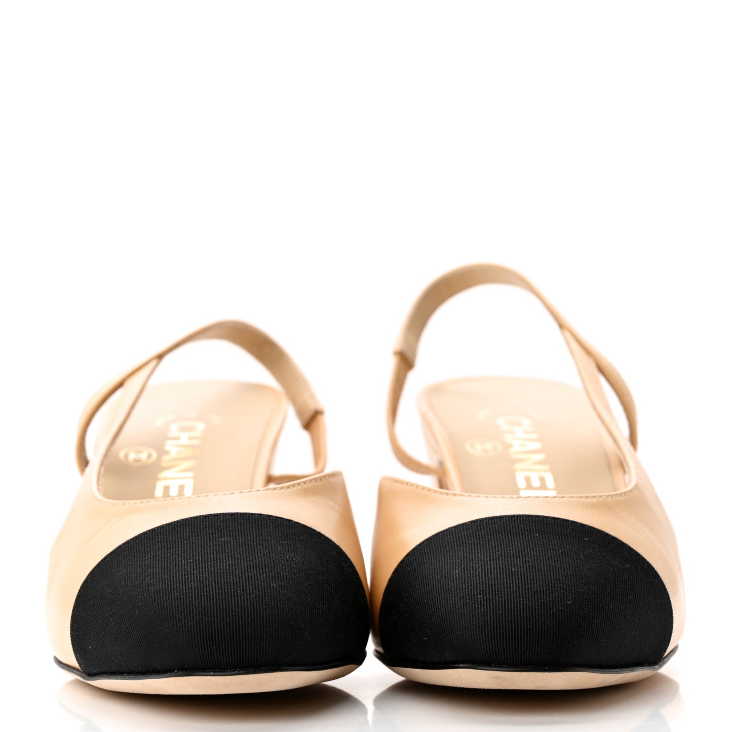 Goatskin Grosgrain Cap Toe CC Slingback Pumps 37.5 Beige Black