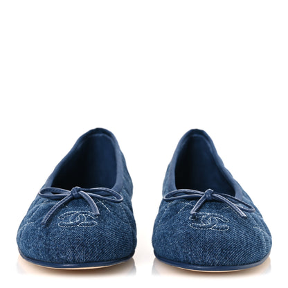 Chanel Washed Denim Quilted Cap Toe CC Ballerina Flats 40.5 Blue 3 of 11