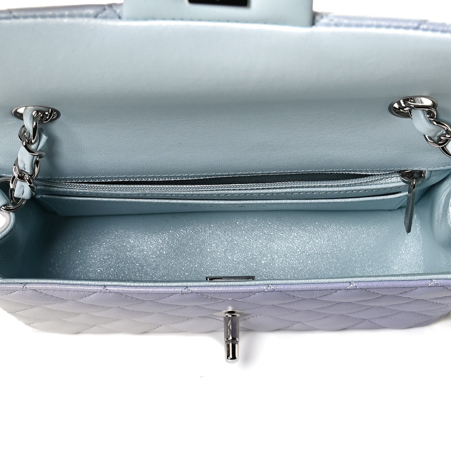 Chanel Perforated Lambskin Quilted Mini Rectangular Flap Light Blue Light Purple White 6 of 13
