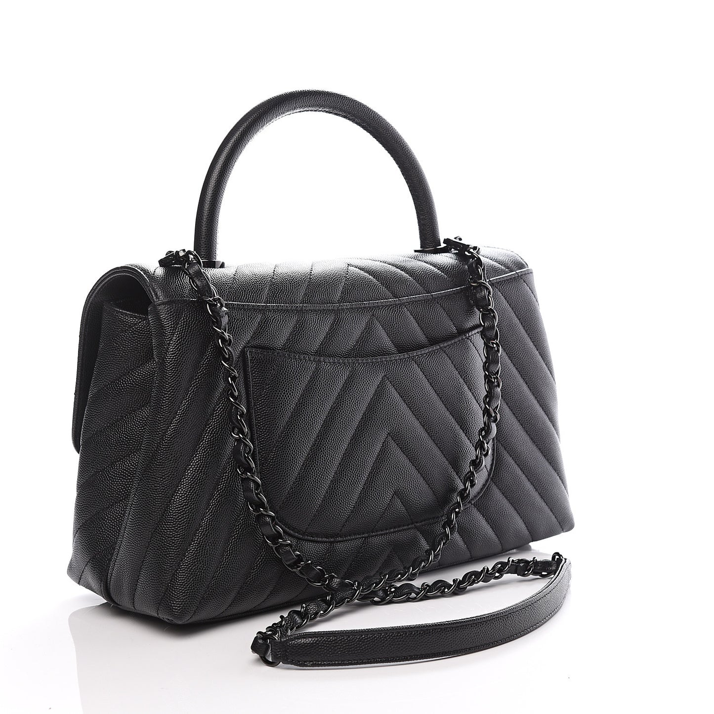 Caviar Chevron Quilted Small Coco Handle Flap So Black