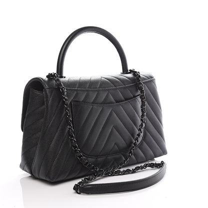 Chanel Caviar Chevron Quilted Small Coco Handle Flap So Black 2 of 10