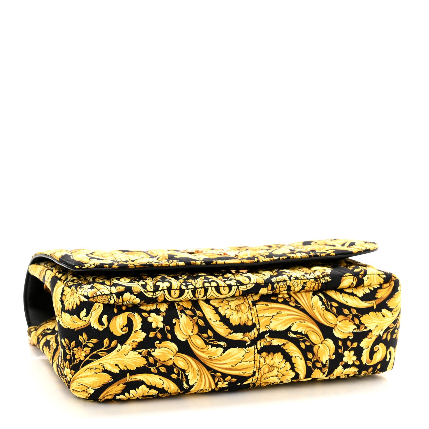 Silk Barocco Printed Quilted Virtus V Chain Flap Shoulder Bag Black Gold