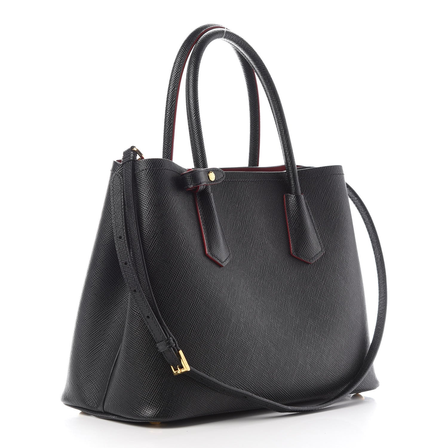 Prada Saffiano Cuir Small Double Bag Black Fuoco 3 of 7