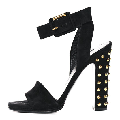Gucci Kid Scamosciato Studded Buckle Platform Sandals 37 Black Gold 1 of 11