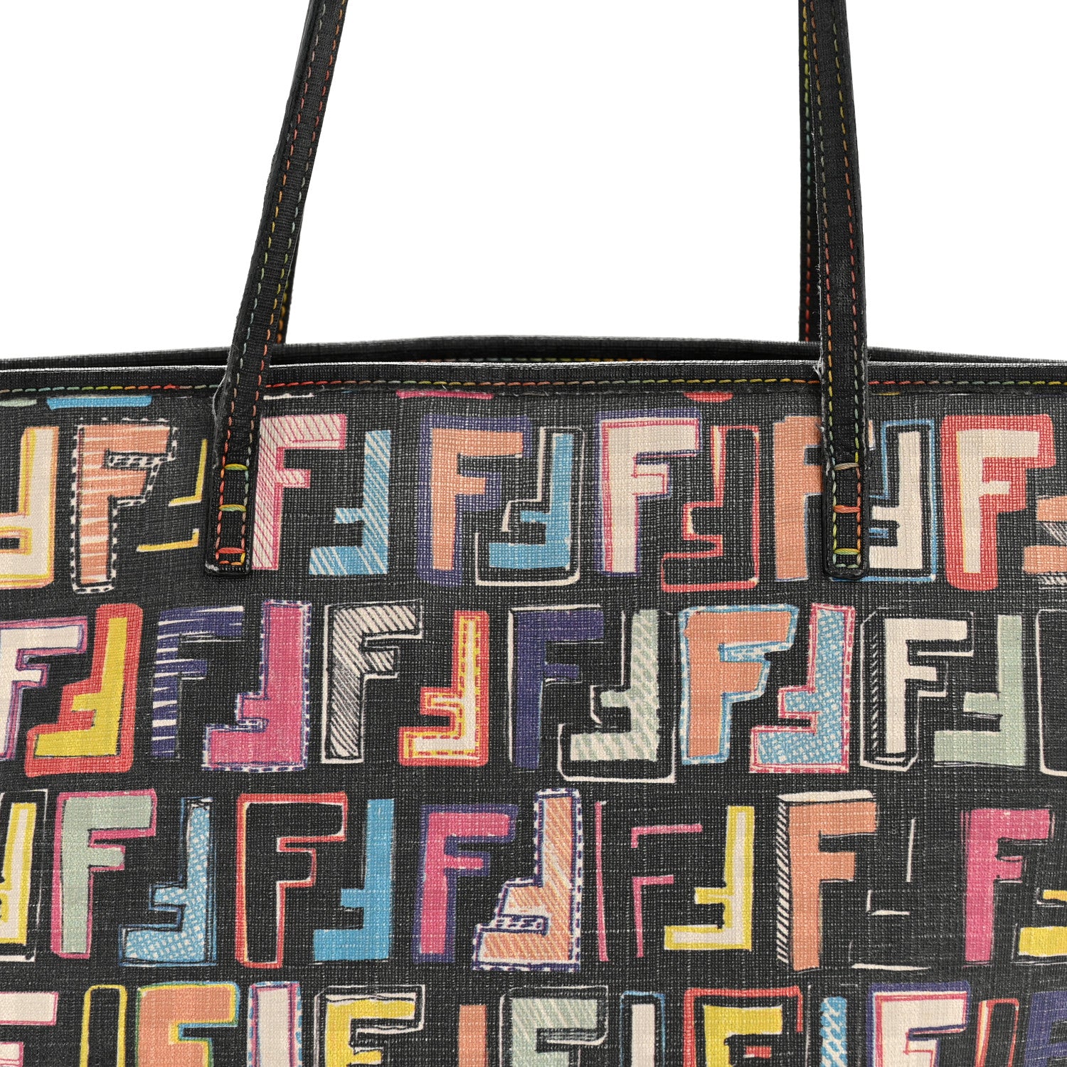 Fendi Zucca Spalmati Patent Zucchino Screen Print Medium Roll Tote Tobacco Multicolor Black 8 of 13