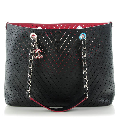 Chanel Perforated Grained Calfskin Large Shopping Tote Black 1 of 7
