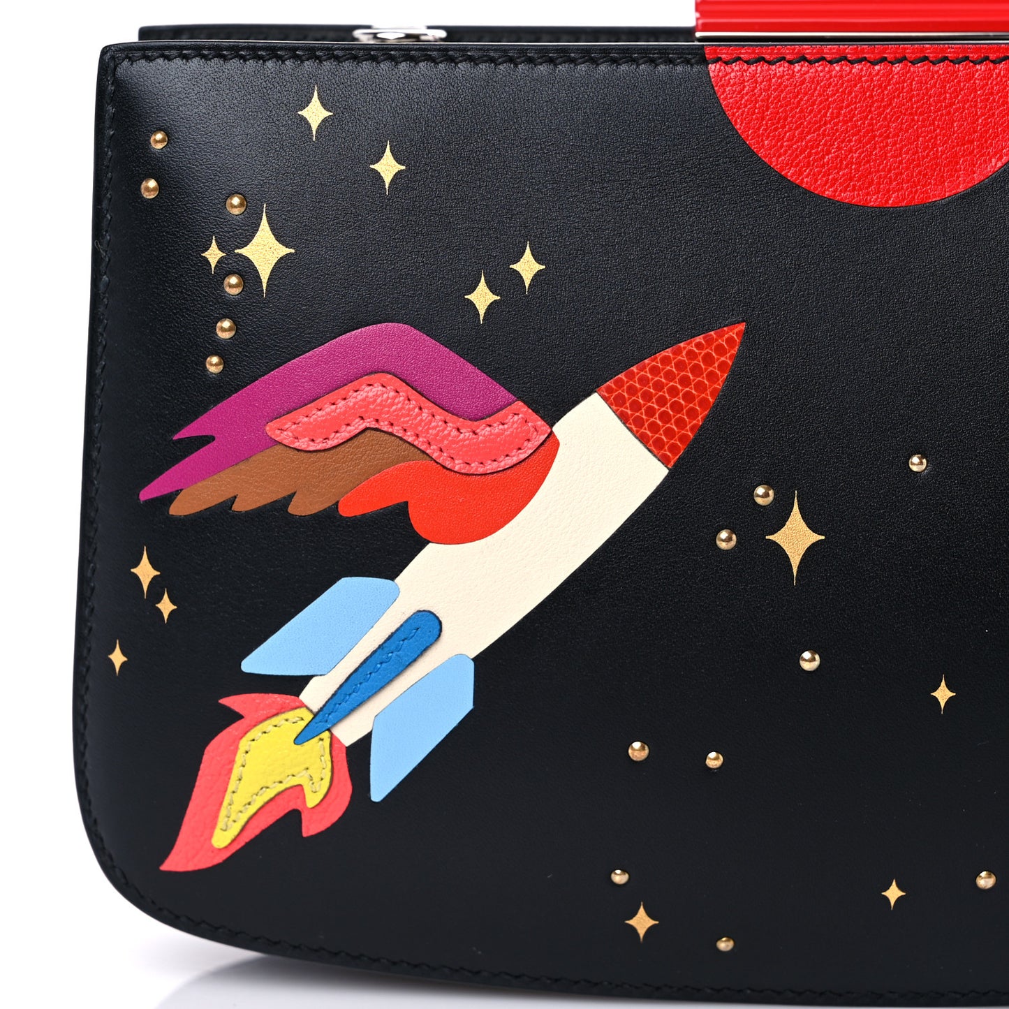 Veau Monsieur Lizard Ostrich Spaceship Sac A Malice Black Multicolor