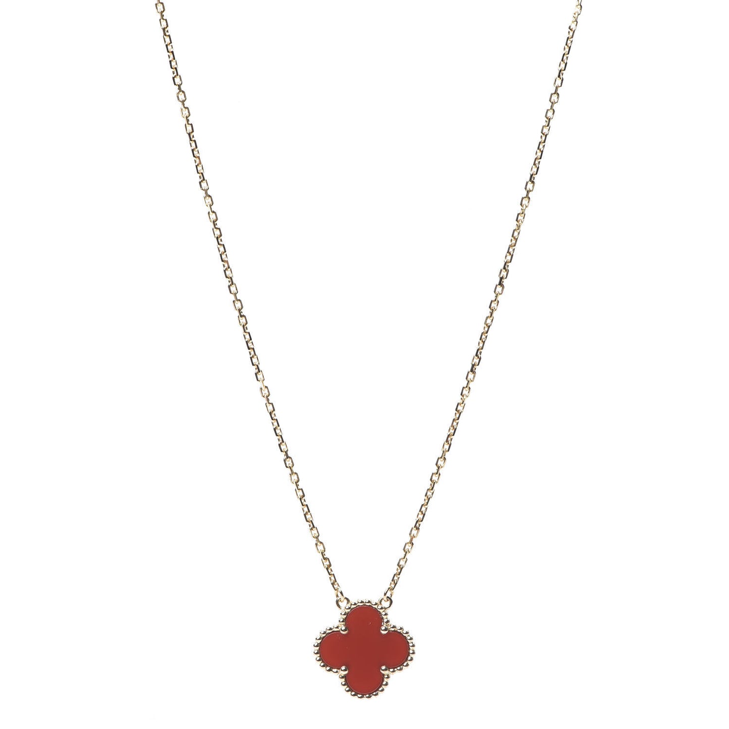 18K Yellow Gold Carnelian Vintage Alhambra Pendant Necklace