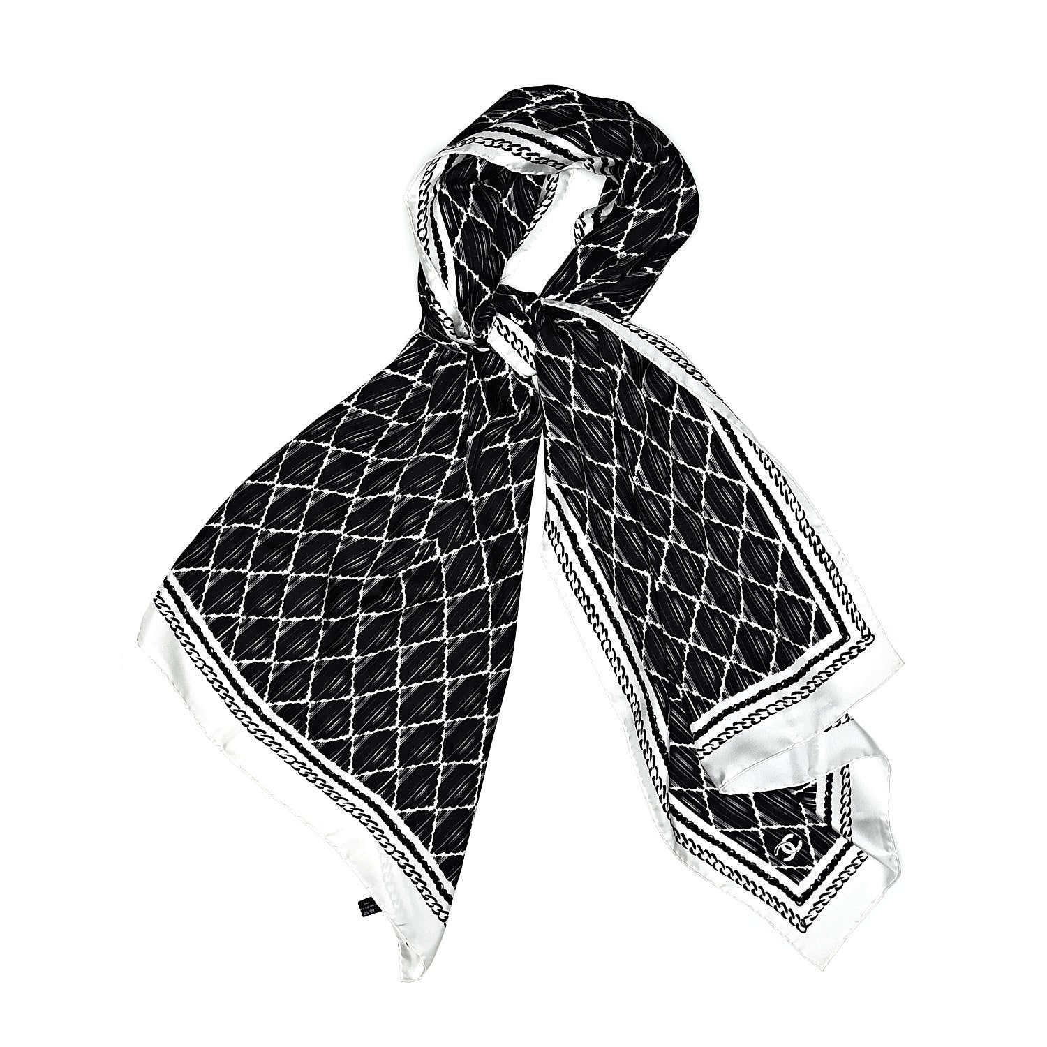 Chanel Silk Stole White Black 1 of 4
