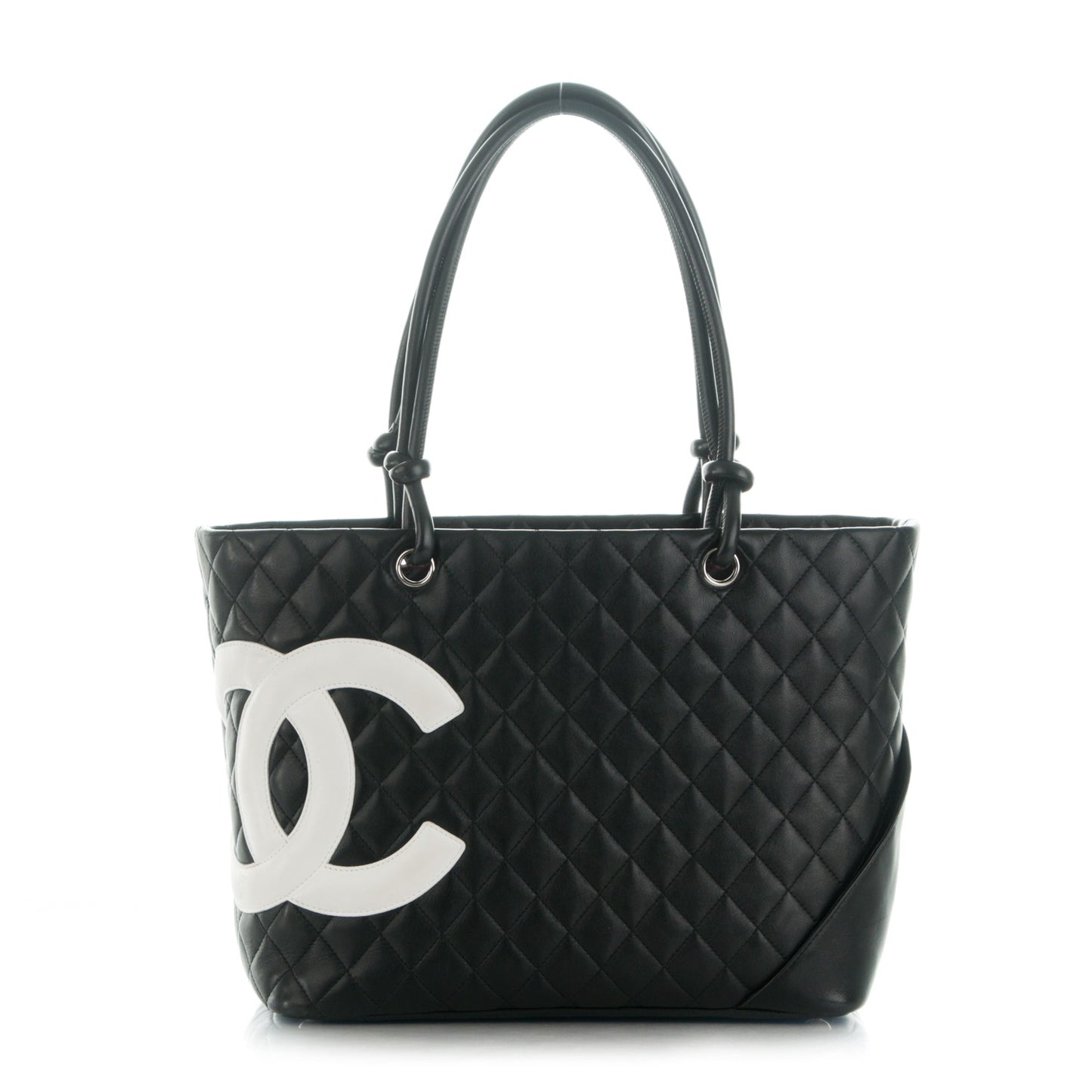 Calfskin Quilted Large Cambon Tote Black White