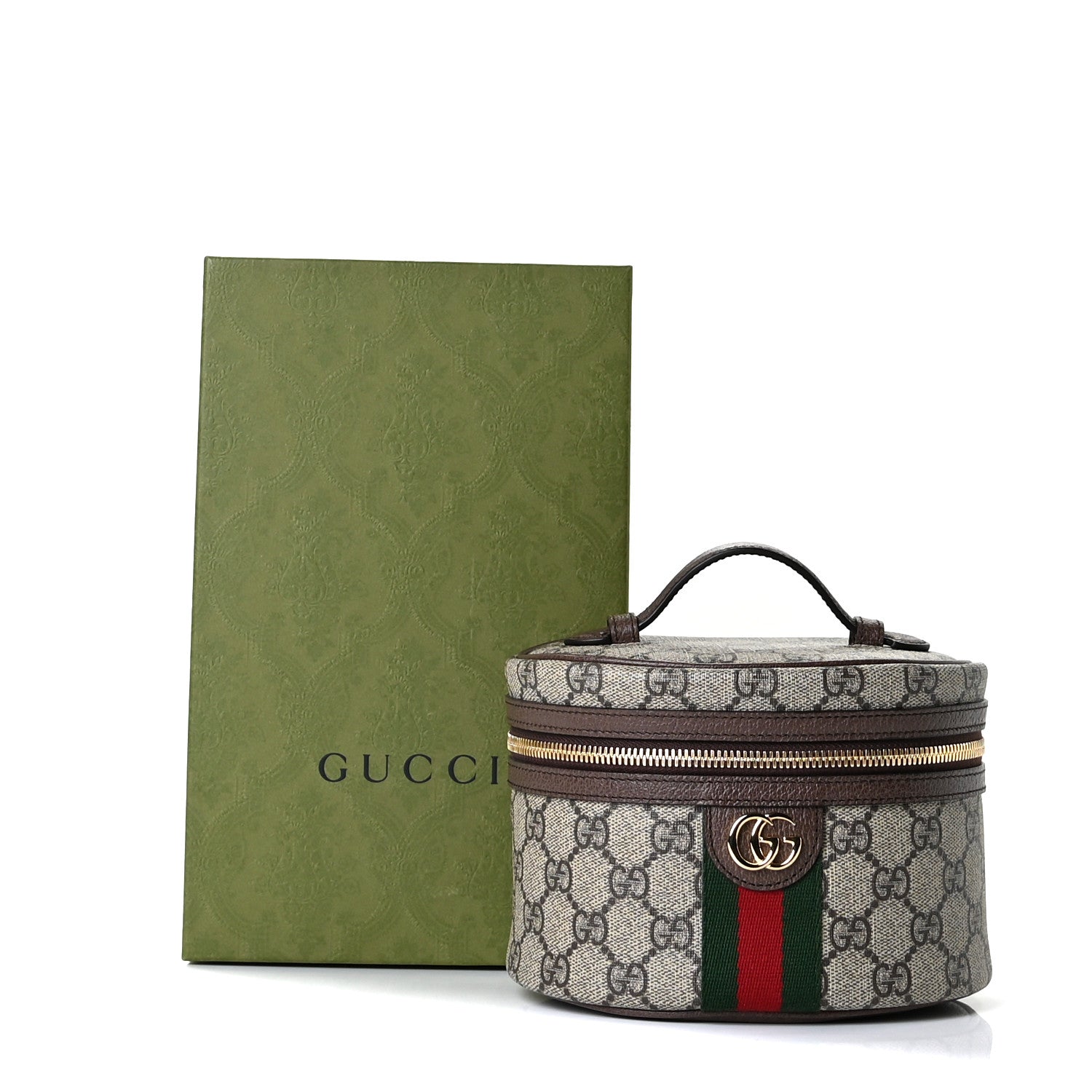 Gucci GG Supreme Monogram Textured Calfskin Web Ophidia Vanity Cosmetic Case Beige Ebony New Acero 10 of 10