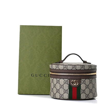 Gucci GG Supreme Monogram Textured Calfskin Web Ophidia Vanity Cosmetic Case Beige Ebony New Acero 10 of 10