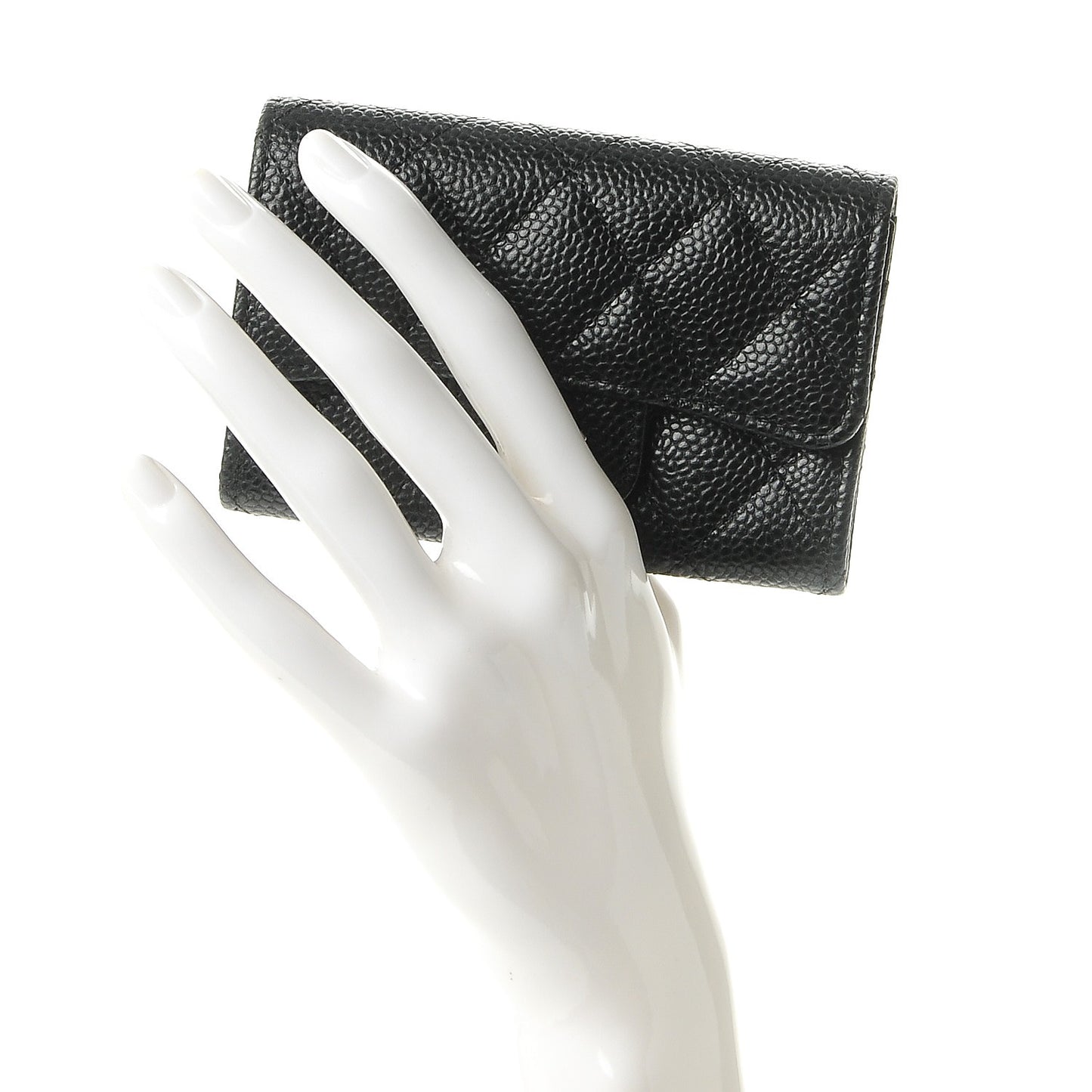 Caviar Quilted Flap Card Holder Black