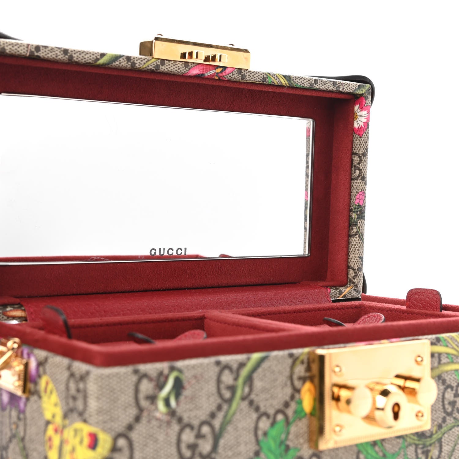 Gucci GG Supreme Monogram Flora Padlock Jewelry Case Red 7 of 12