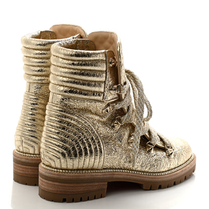 Christian Louboutin Crinkled Calfskin Mad Metallic Lace Up Red Sole Boot 35.5 Gold 4 of 7