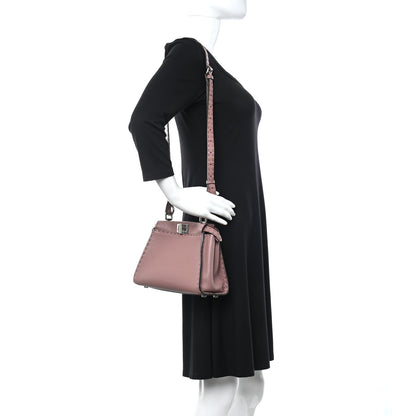 Fendi Cuoio Romano Selleria Bi-Color Mini Peekaboo Iconic Satchel English Rose Camelia 2 of 12