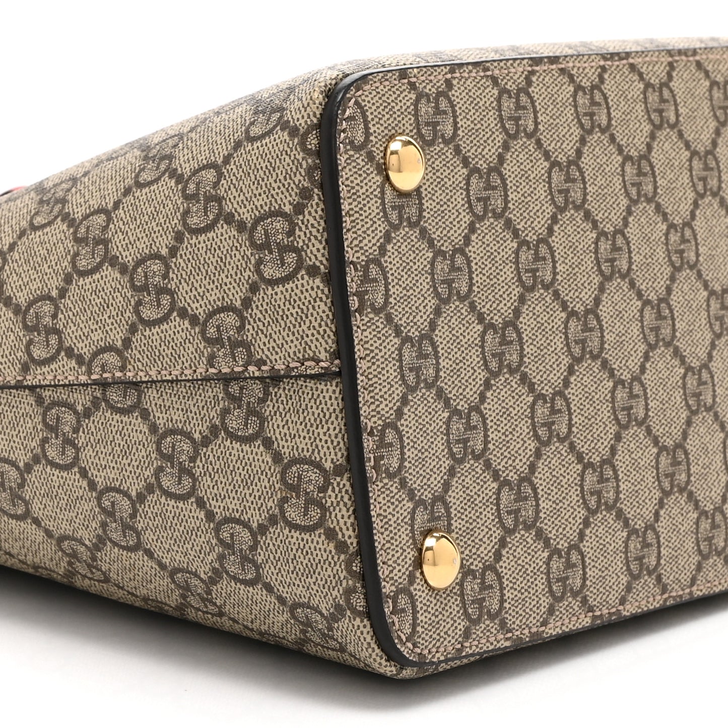 GG Supreme Monogram Moon Calfskin Small Zip Top Tote Beige Ebony Hibiscus Red New Rosette