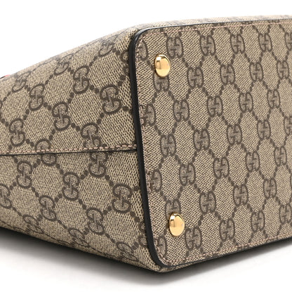 Gucci GG Supreme Monogram Moon Calfskin Small Zip Top Tote Beige Ebony Hibiscus Red New Rosette 10 of 11