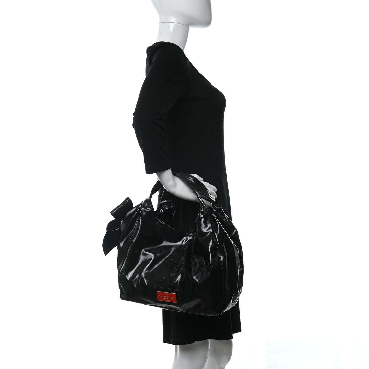 Patent Lacca Small Nuage Bow Hobo Black