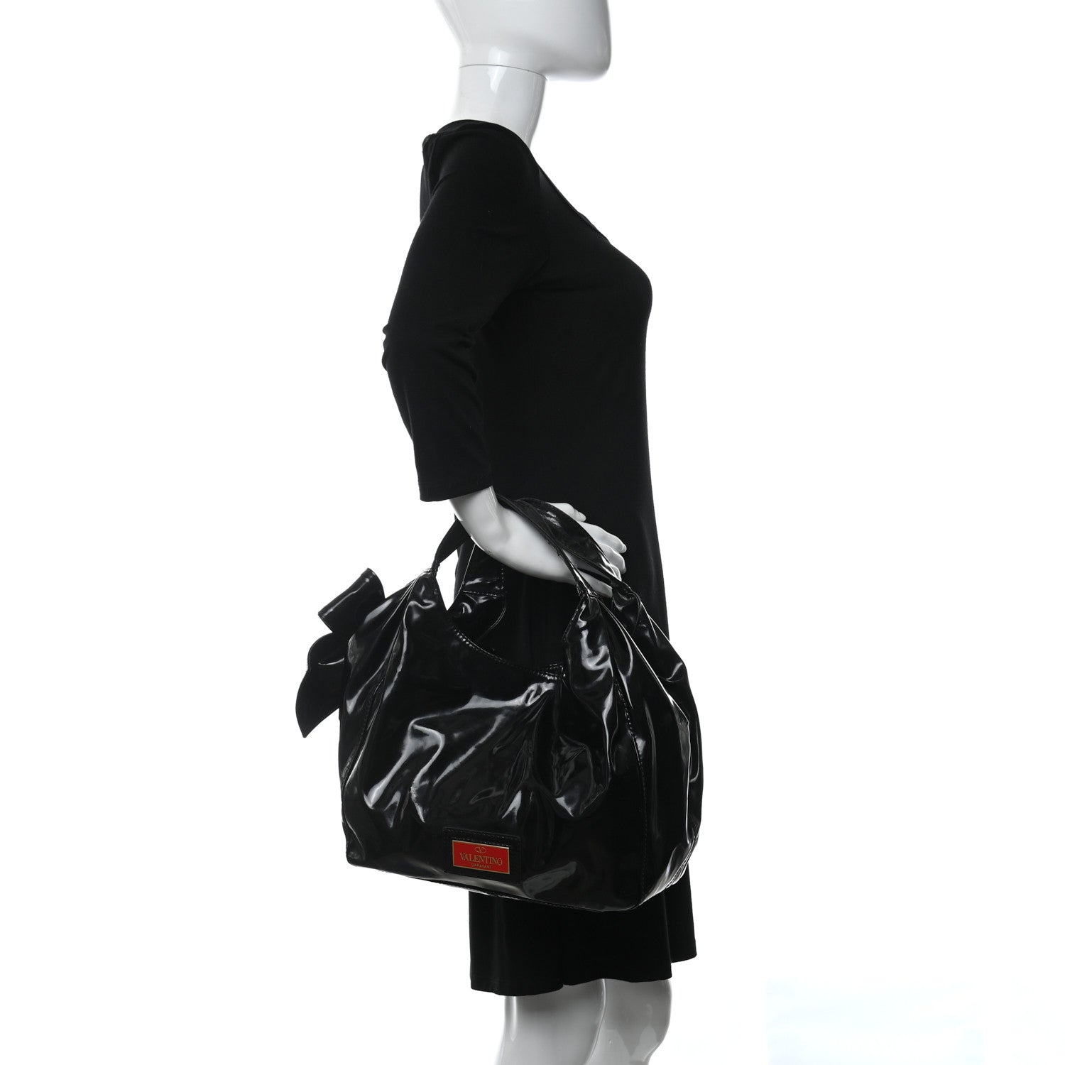 Valentino Garavani Patent Lacca Small Nuage Bow Hobo Black 2 of 11