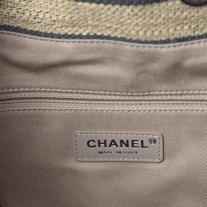 Chanel Striped Canvas Deauville Drawstring Bag Grey Black 6 of 7