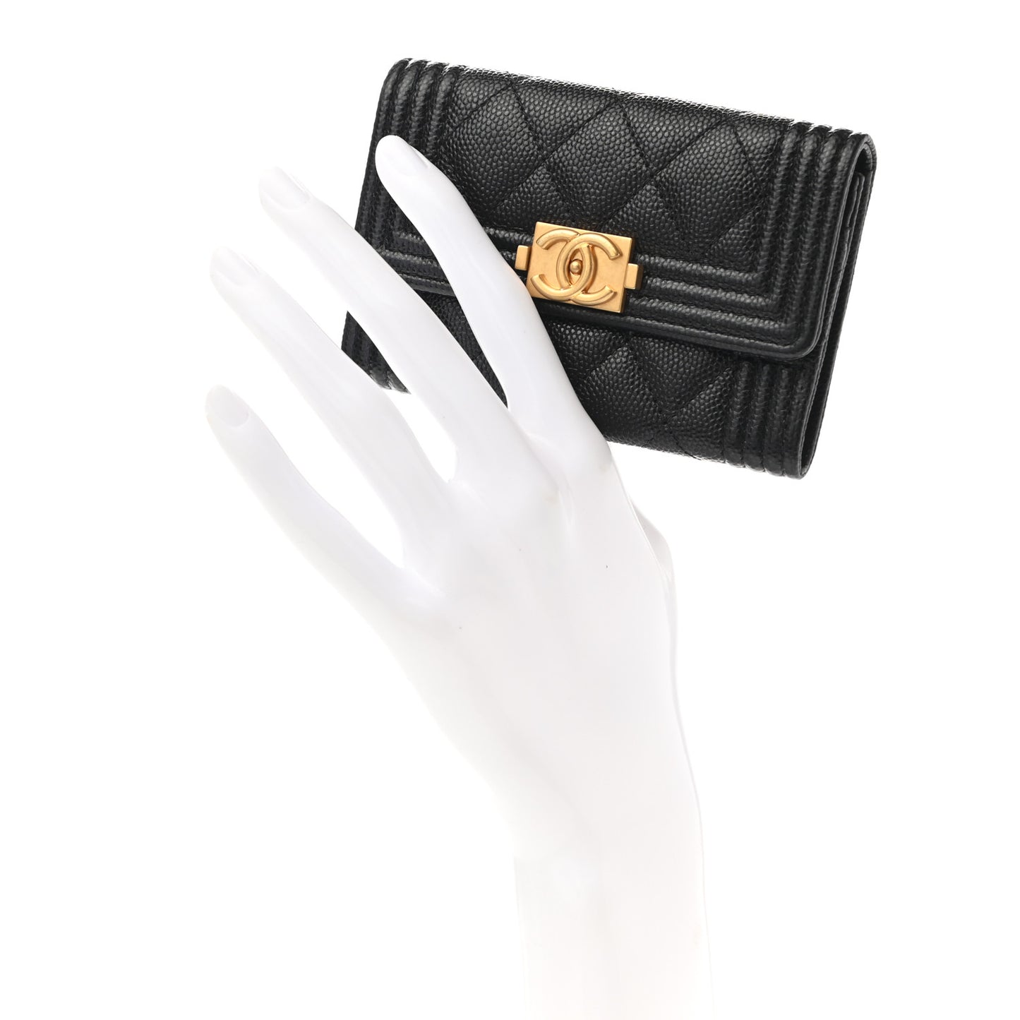 Caviar Quilted Boy Flap Card Holder Black