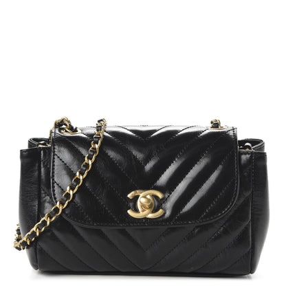 Chanel Glazed Calfskin Chevron Quilted Small Hampton Flap Black 1 of 11