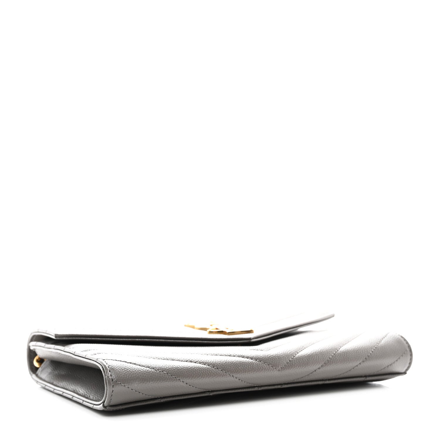Saint Laurent Grain De Poudre Matelasse Chevron Monogram Envelope Clutch Fog 4 of 8
