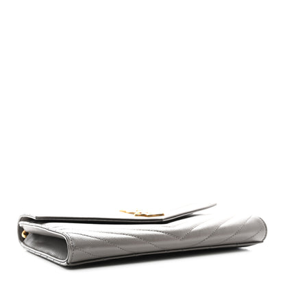 Saint Laurent Grain De Poudre Matelasse Chevron Monogram Envelope Clutch Fog 4 of 8