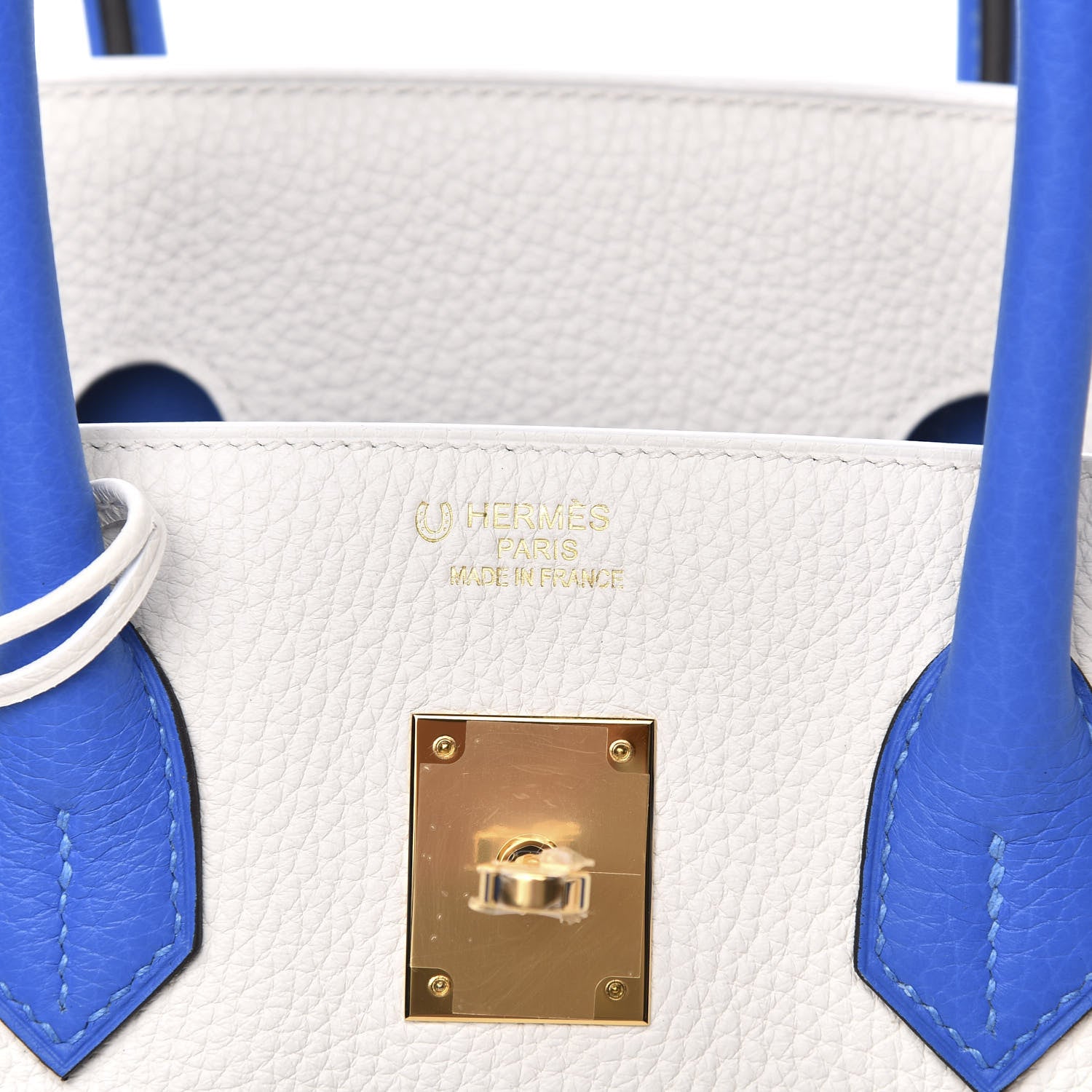 Hermes Bi-Color Horseshoe Birkin 35 Perle Bleu Electrique 6 of 9