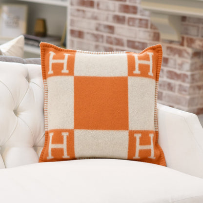 Hermes Wool Cashmere Avalon Pillow PM Ecru Potiron 2 of 7