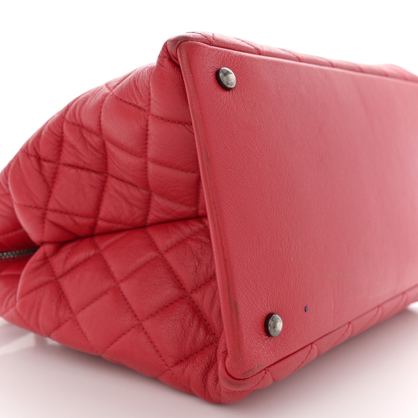 Shiny Sheepskin Quilted Medium Shopping Tote Red