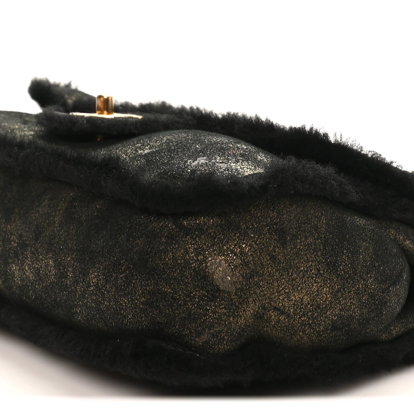 Metallic Lambskin Shearling Flap Gold Black