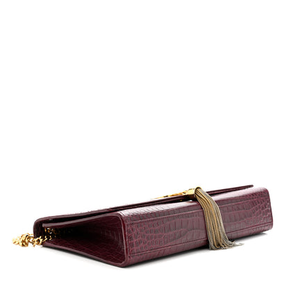 Saint Laurent Calfskin Crocodile Embossed Medium Classic Monogram Kate Tassel Satchel Dark Red 4 of 15