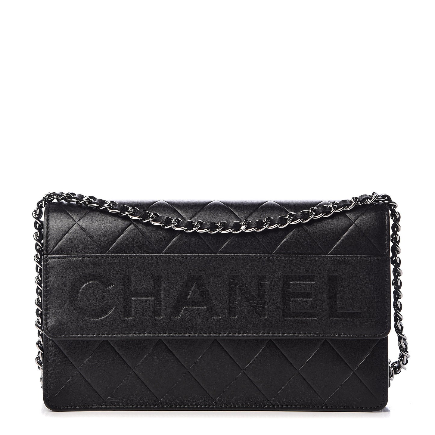 Lambskin Embossed Lax Wallet On Chain WOC Black