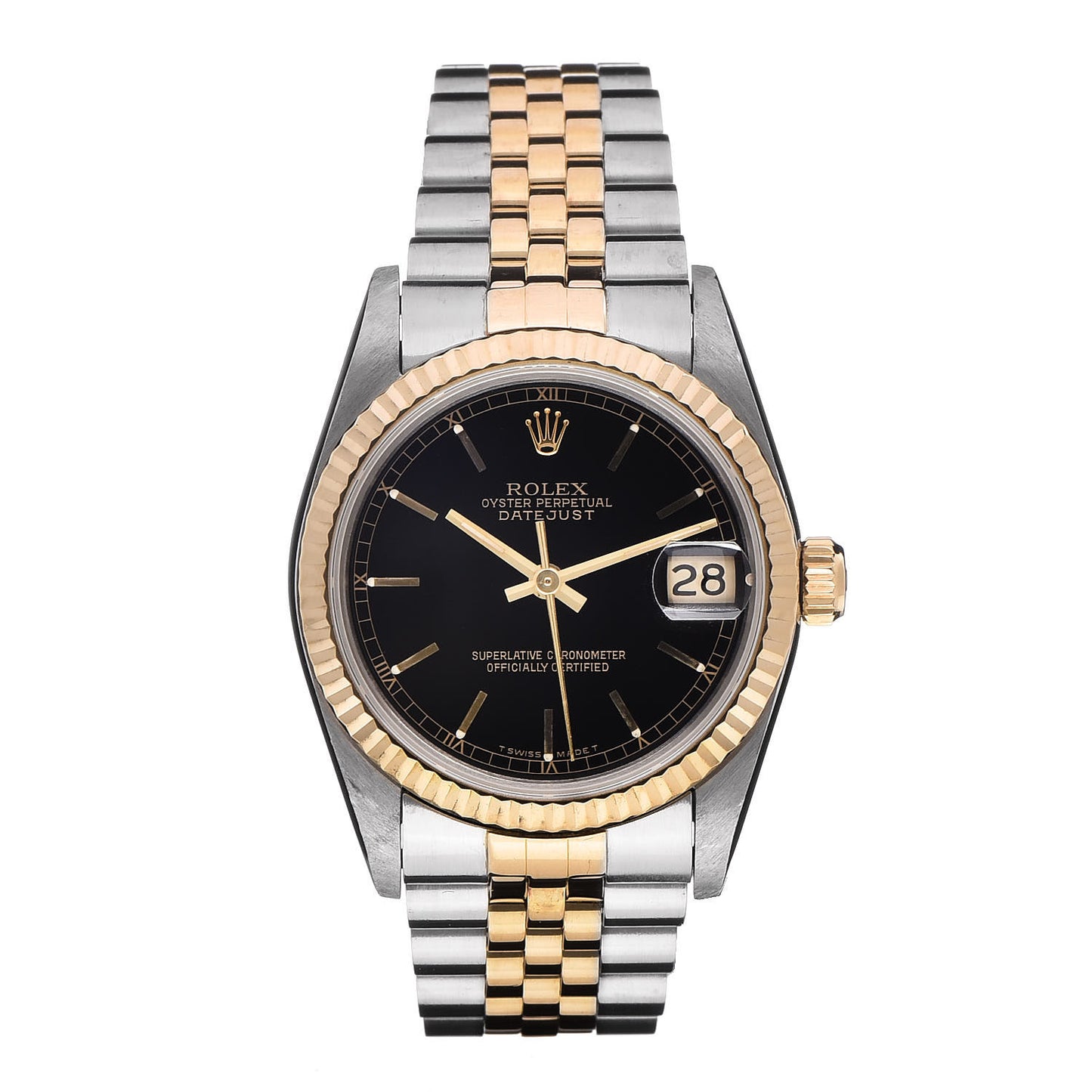 Stainless Steel 18K Yellow Gold 31mm Oyster Perpetual Datejust Watch Black 68273