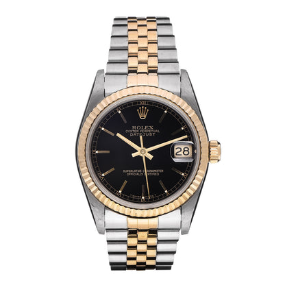 Rolex Stainless Steel 18K Yellow Gold 31mm Oyster Perpetual Datejust Watch Black 68273 1 of 8