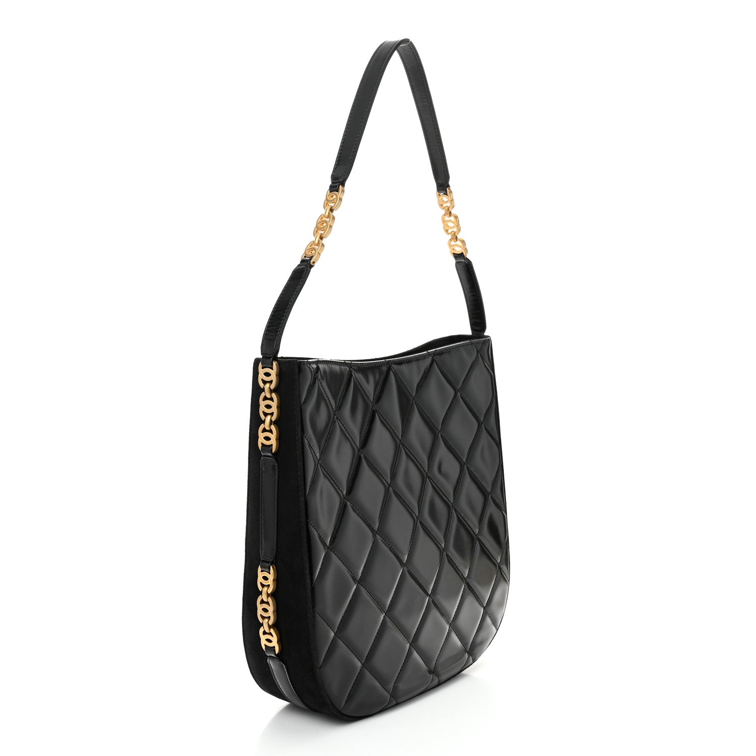 Chanel Shiny Calfskin Suede Goatskin Quilted Hobo Black 3 of 10