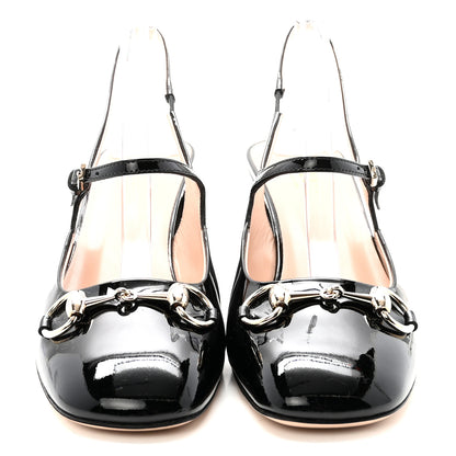 Gucci Patent Womens Horsebit Slingback Pumps 38 Black 3 of 10