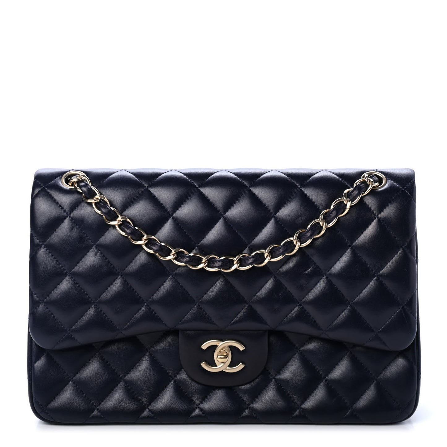 Lambskin Quilted Jumbo Double Flap Navy