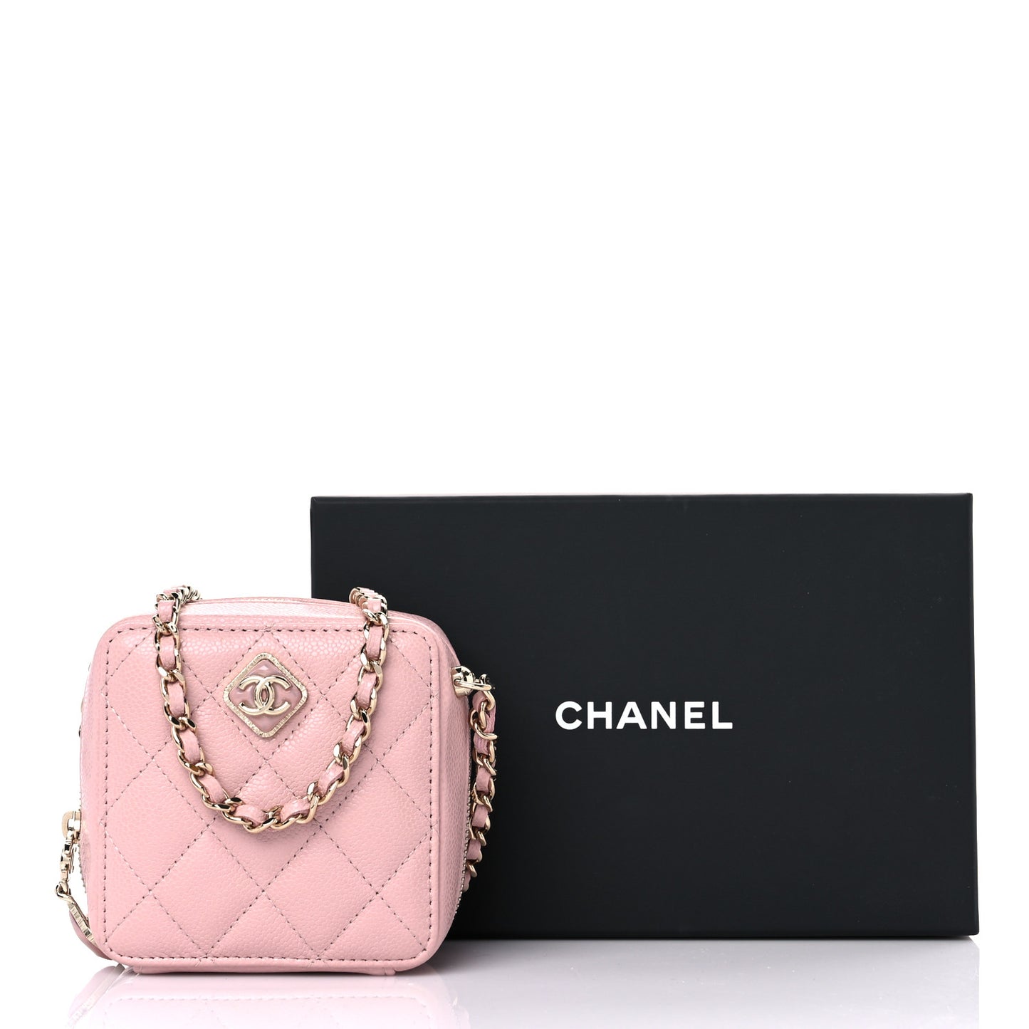 Caviar Quilted Clutch With Chain Light Pink