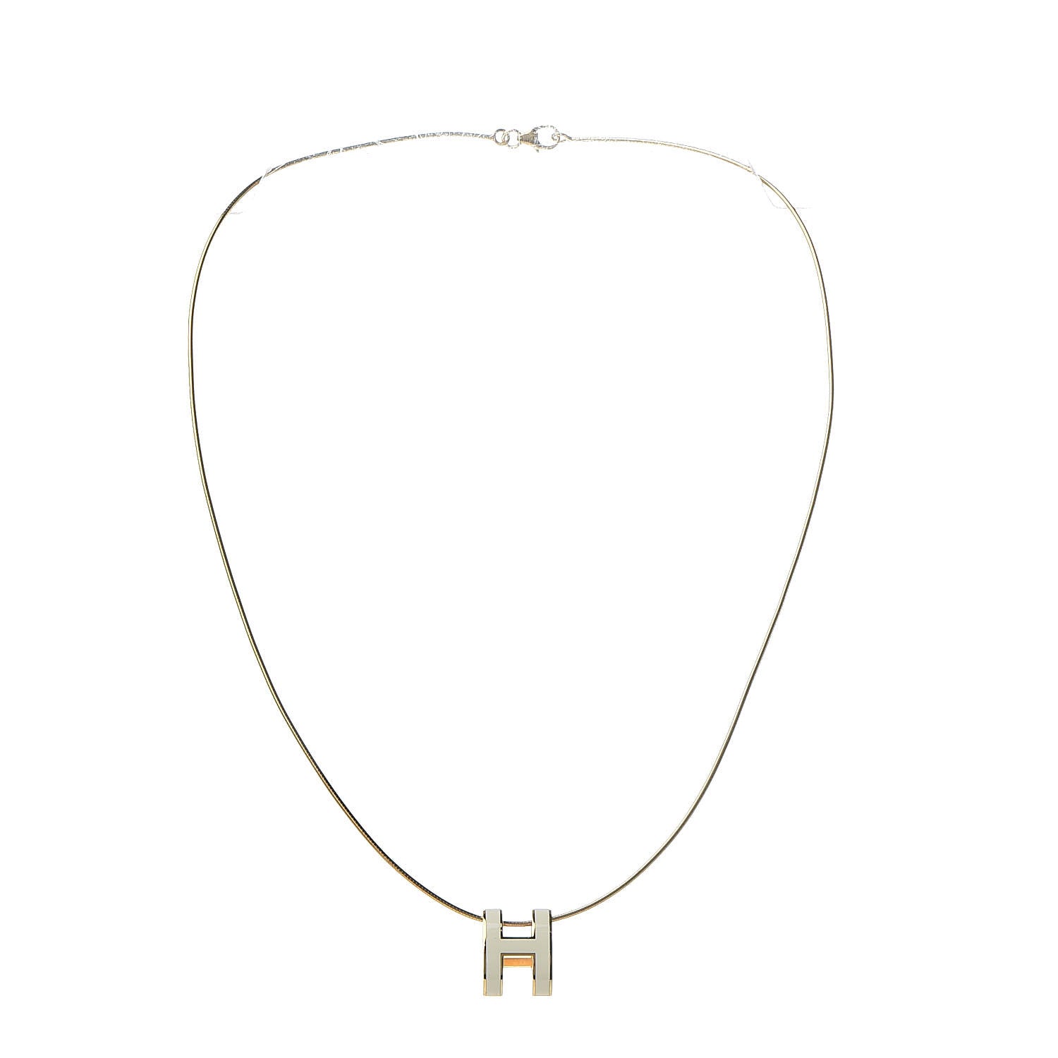 Hermes Lacquered Gold Pop H Pendant Necklace White 3 of 7