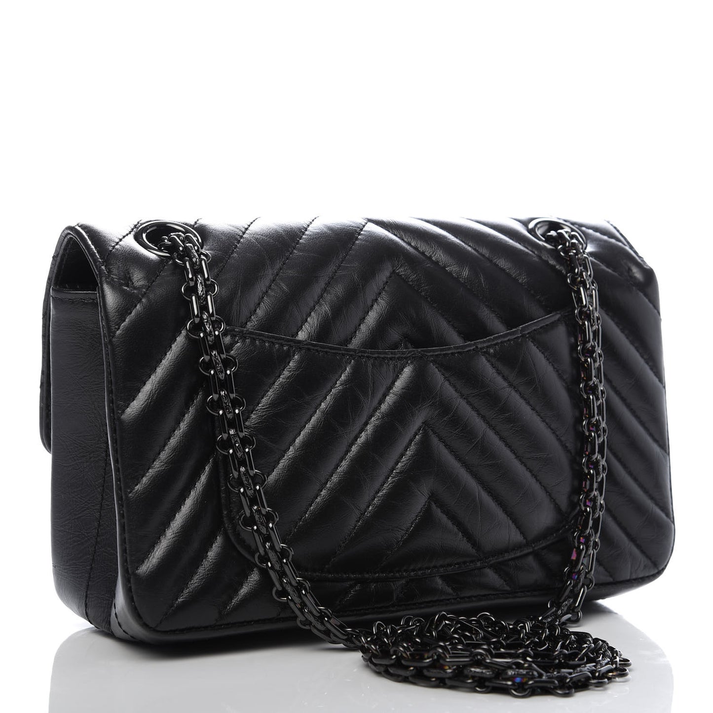 Aged Calfskin Chevron Quilted 2.55 Reissue Mini Flap So Black