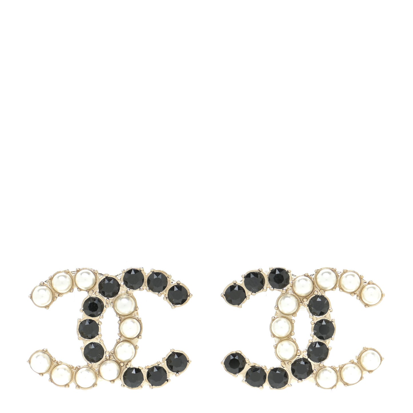 Crystal Pearl CC Dazzling Domino Earrings Gold Black